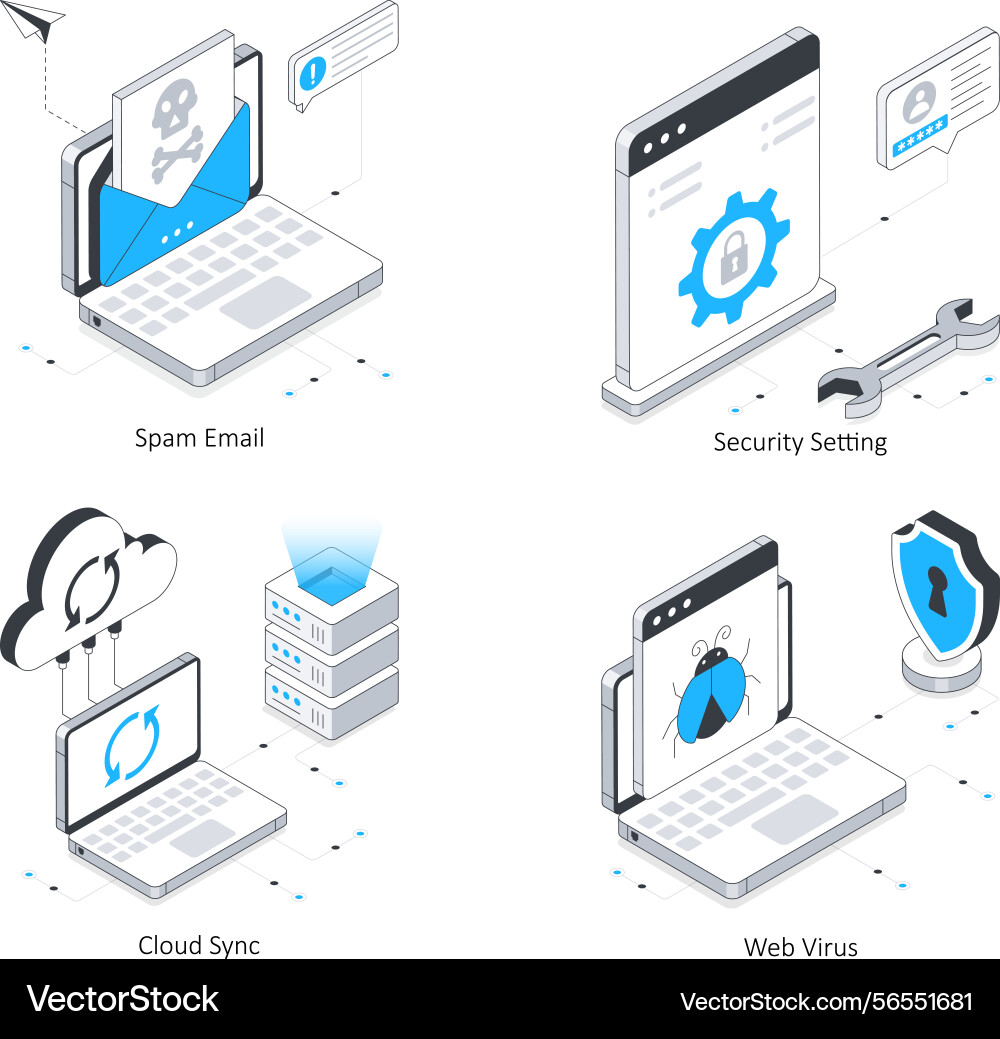 Data security isometric set 14 vector image
