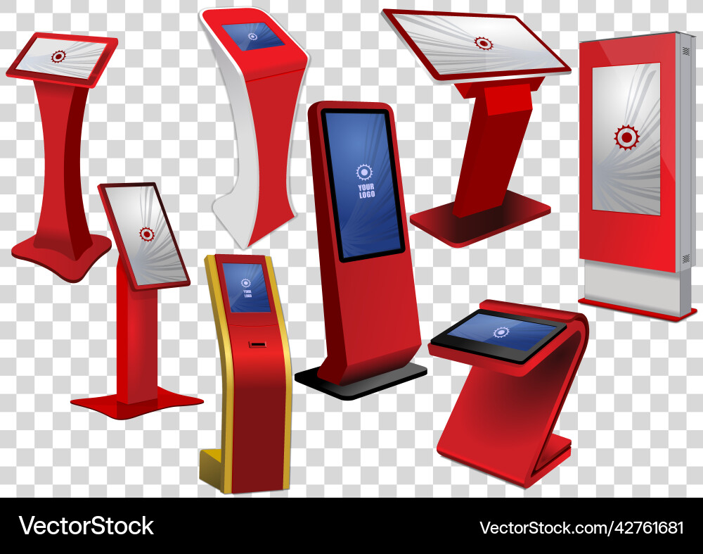 Interactive kiosk terminal stand mock up Interactive kiosk terminal stand mock up Vector Image