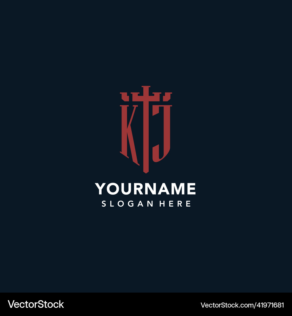 Kj initial monogram logos with sword and shield Vector Image