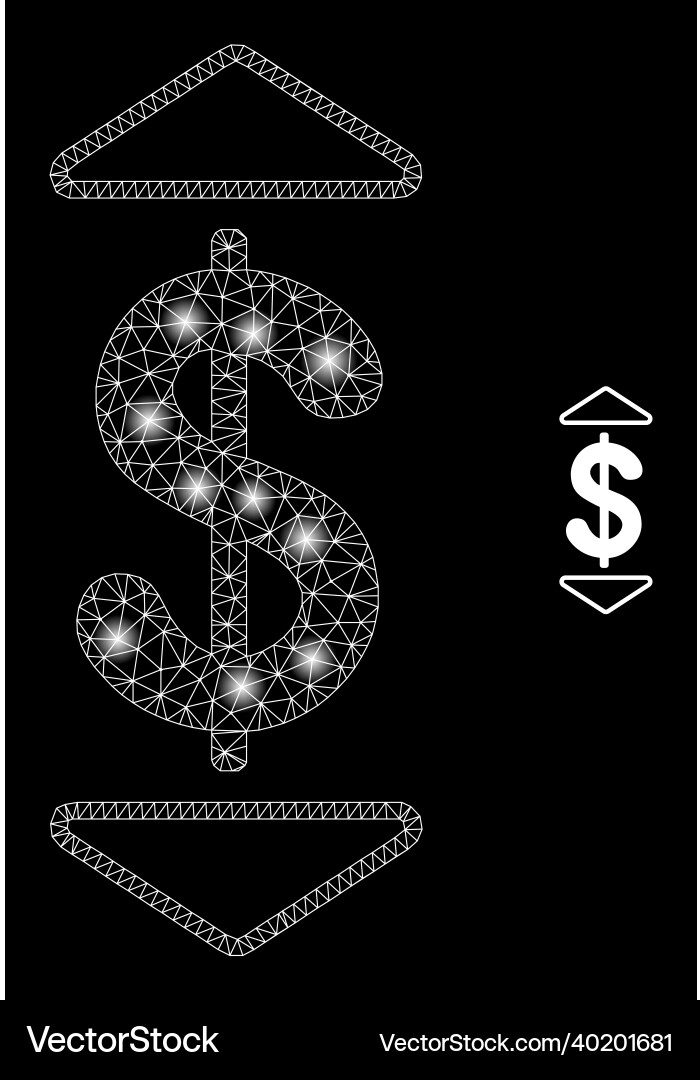 Mesh web dollar up down with glowing Mesh web dollar up down with glowing vector image