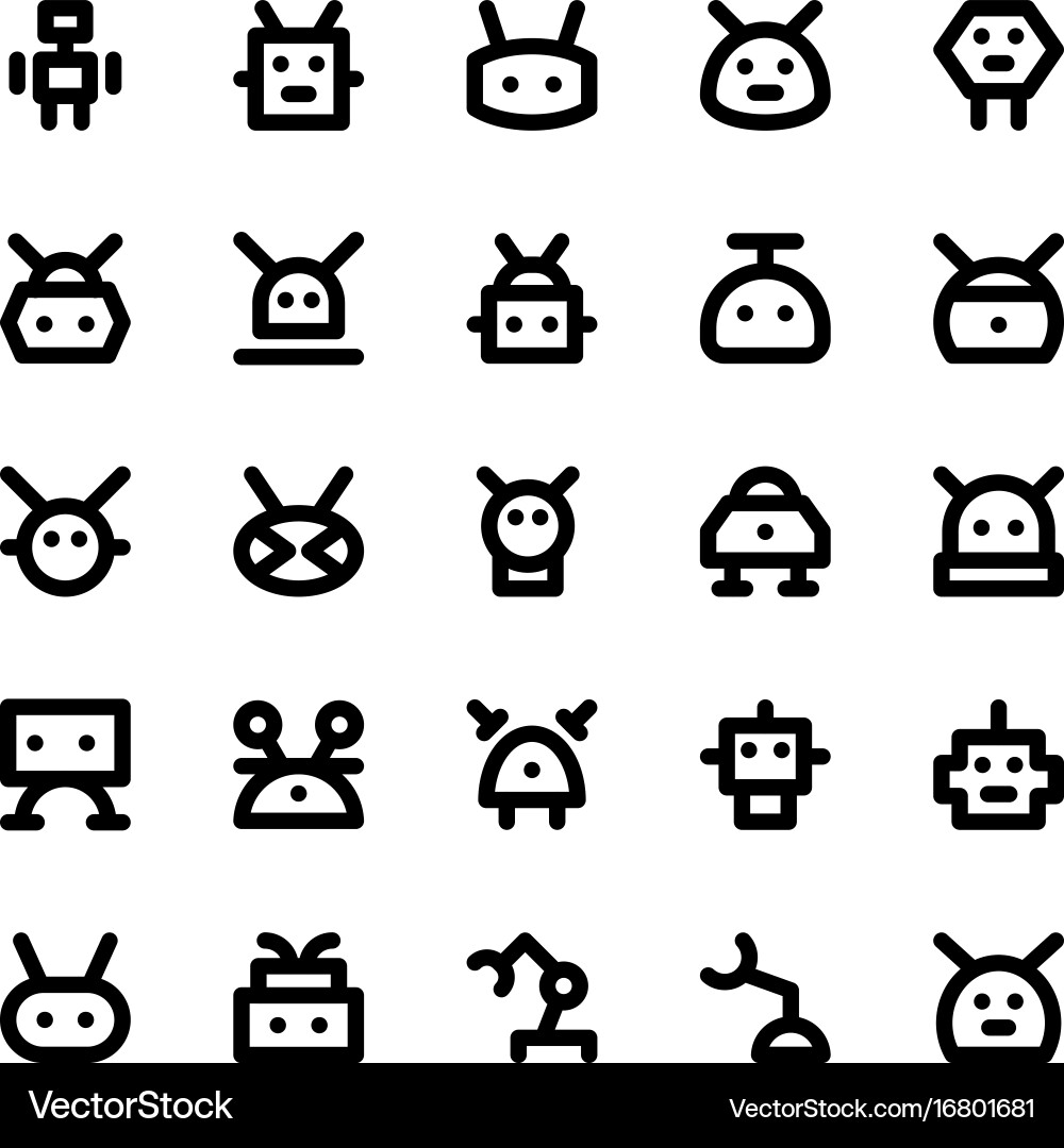 Robotic Line Icons - Robot Faces Vector Image