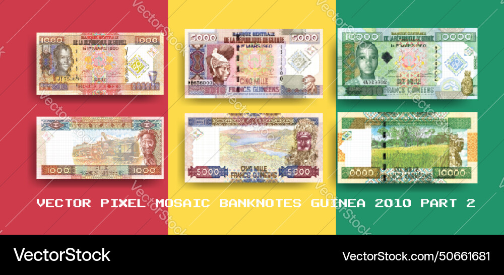 Satz von Pixel Mosaik Banknoten guinea Teil 2 Satz von Pixel Mosaik Banknoten guinea Teil 2 vektorbild