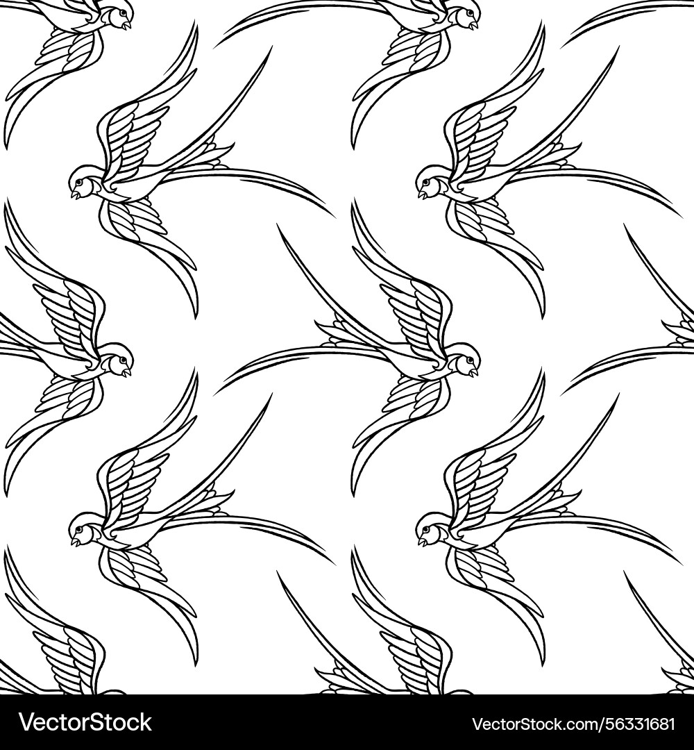 Seamless pattern with flying swallows in line art Seamless pattern with flying swallows in line art vector image