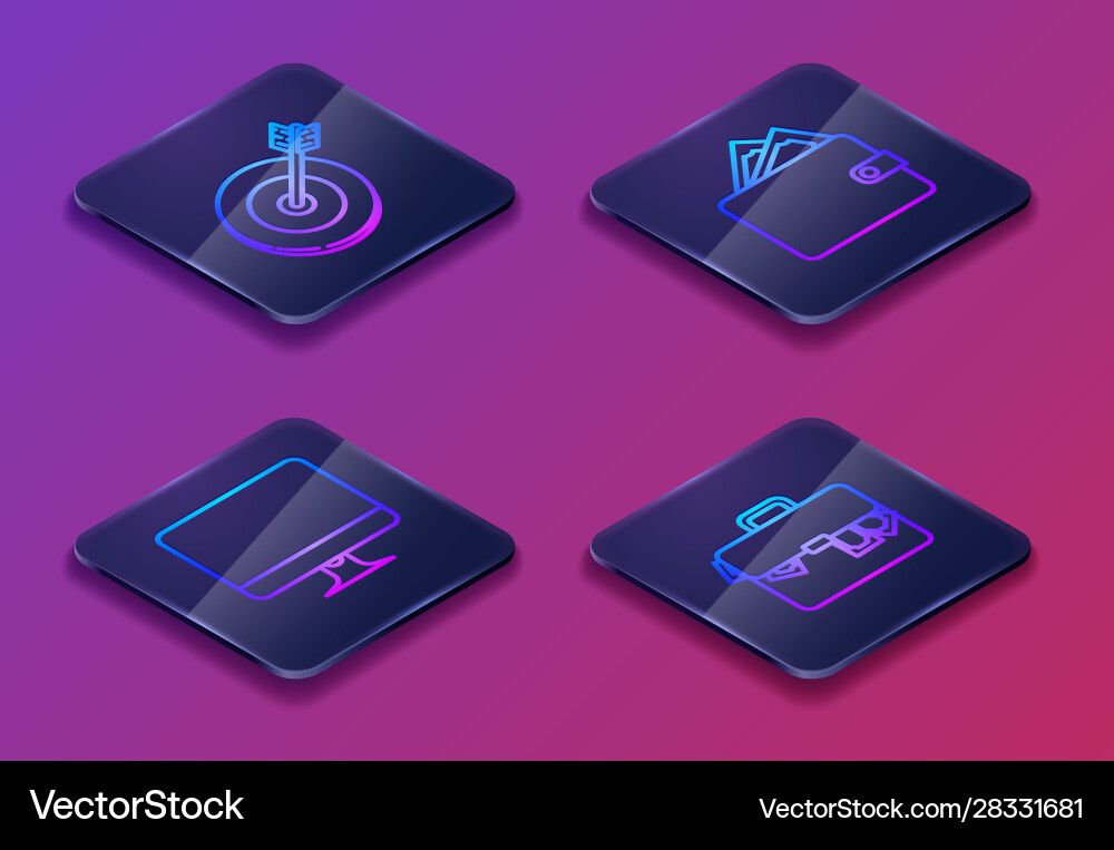 Set isometric line target computer monitor screen Set isometric line target computer monitor screen vector image