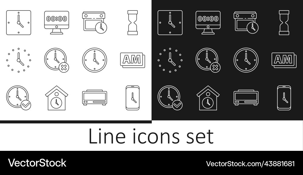 Set line alarm clock app mobile am Set line alarm clock app mobile am vector image