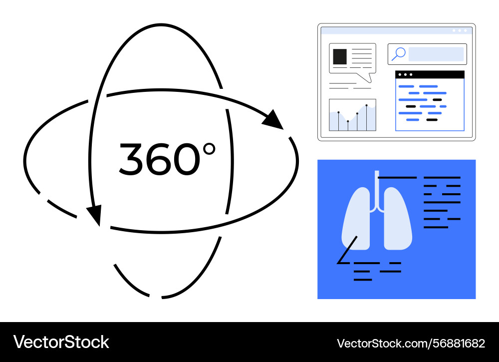 360-degree view with data dashboard and lung scan 360-degree view with data dashboard and lung scan vector image
