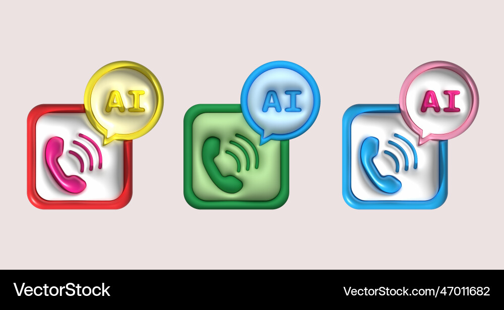 Call symbol icon talk to robot via telephone 3d Call symbol icon talk to robot via telephone 3d vector image