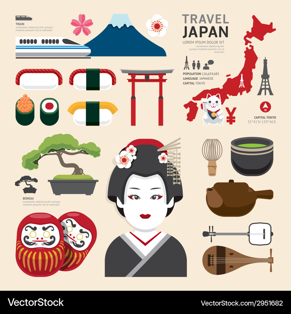 Japan Travel Icons - Flat Style Vector Image
