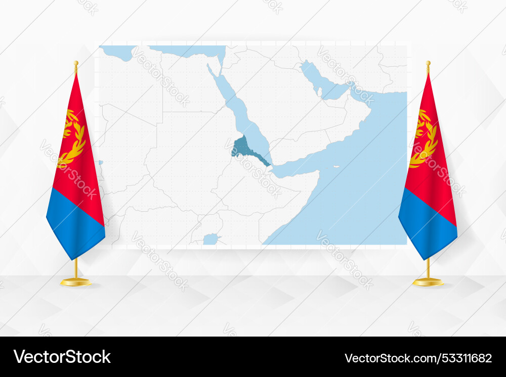 Map of eritrea and flags on flag stand Vector Image