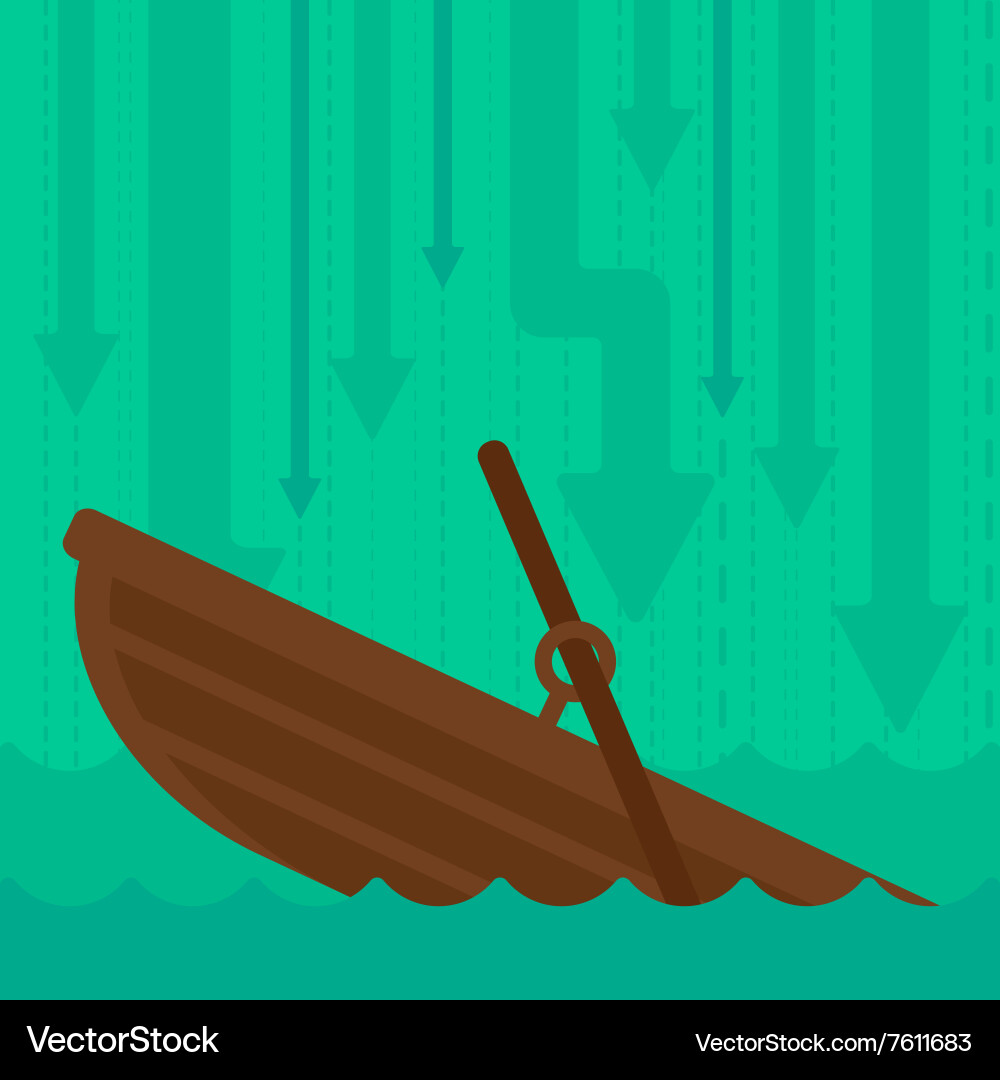 Background of sinking boat and arrows moving down Vector Image