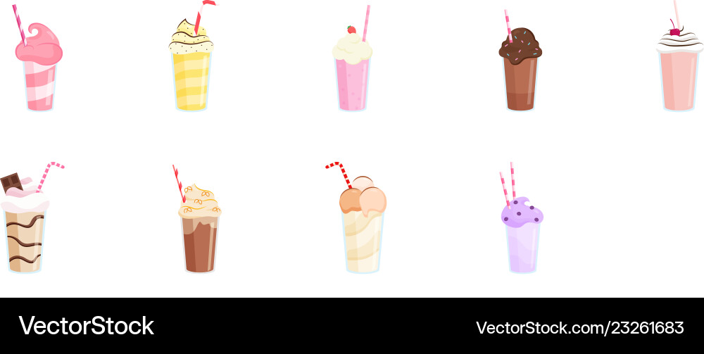 Beautiful milkshake in transparent glasses made Beautiful milkshake in transparent glasses made vector image