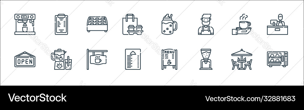 Cafe line icons linear set quality Cafe line icons linear set quality vector image