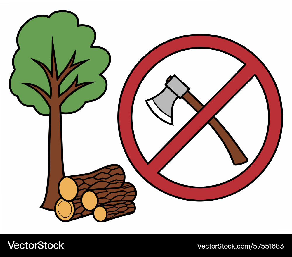 Depiction of preventing deforestation by showing Vector Image