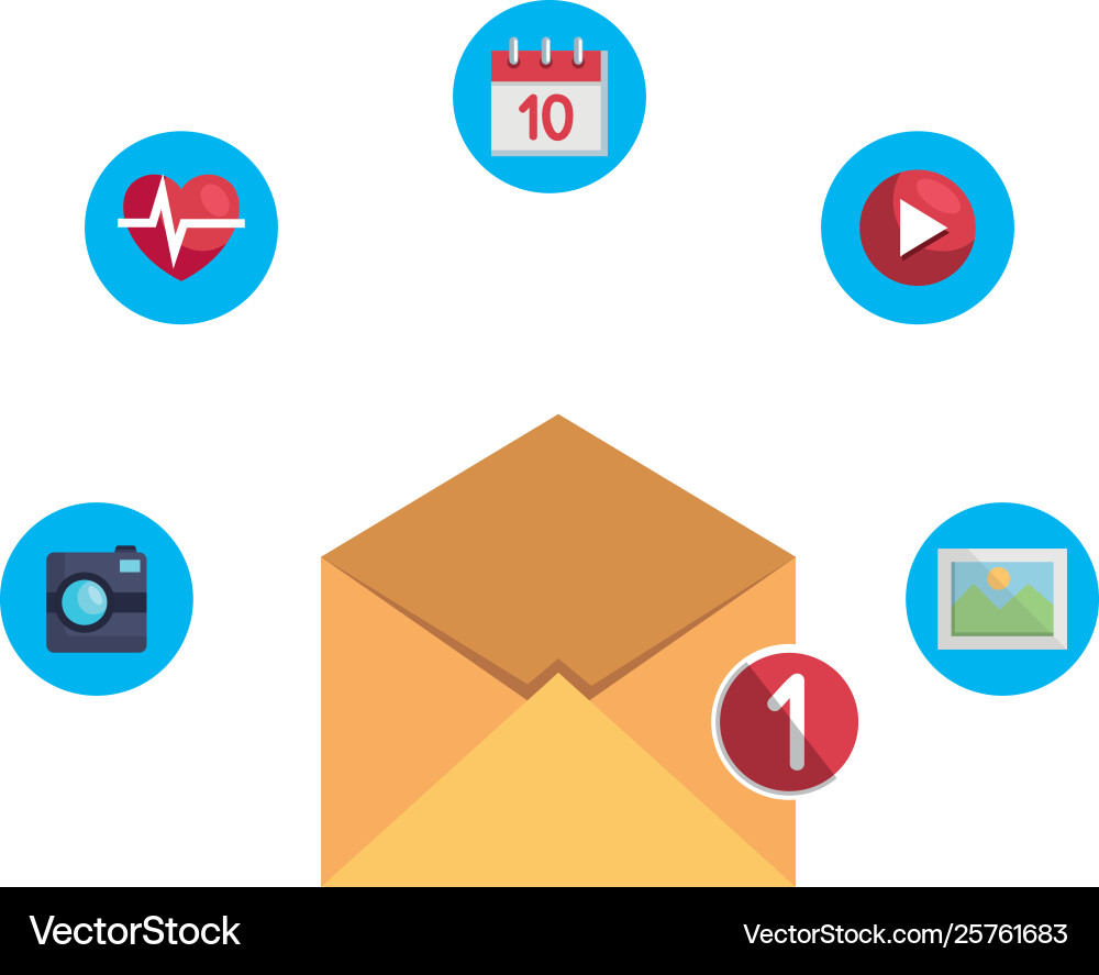 Envelope mail with counter and apps menu Vector Image