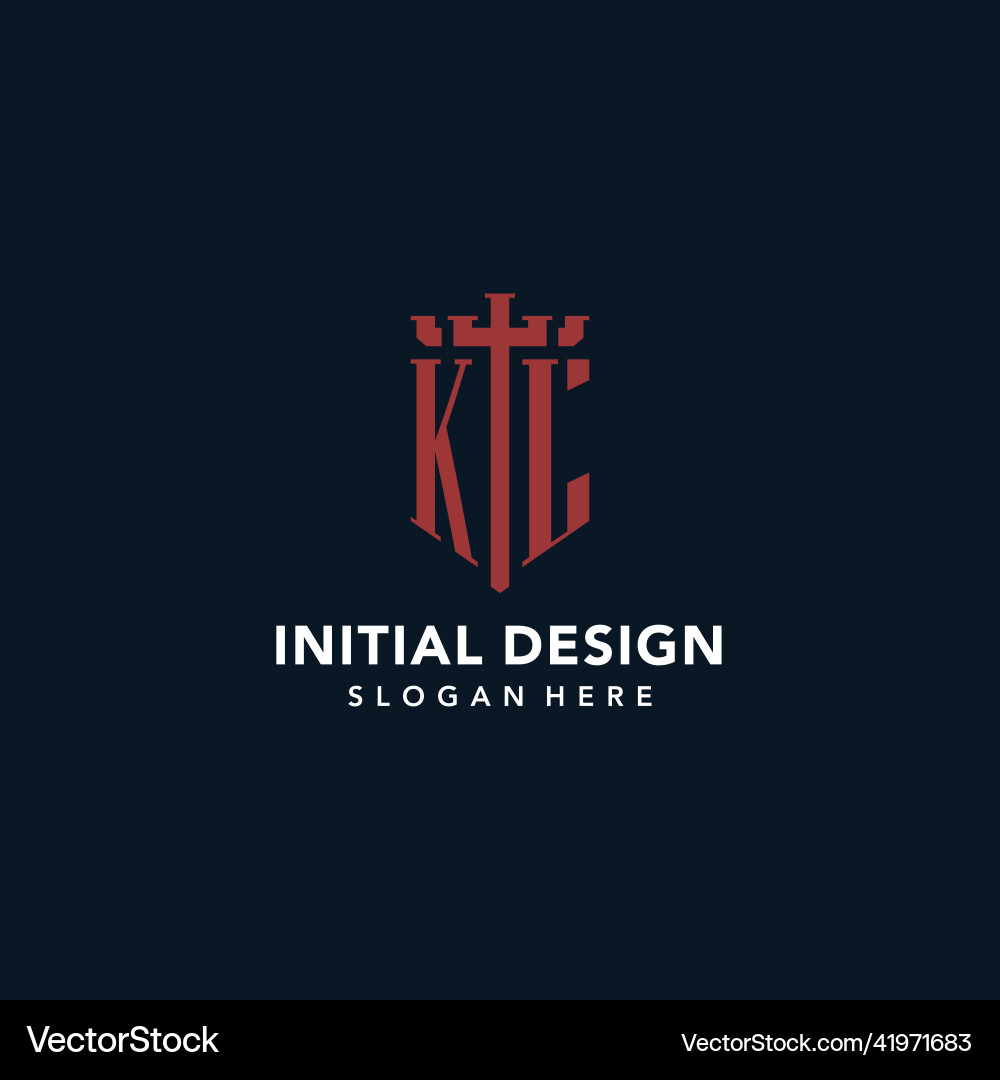 Kl initial monogram logos with sword and shield Vector Image