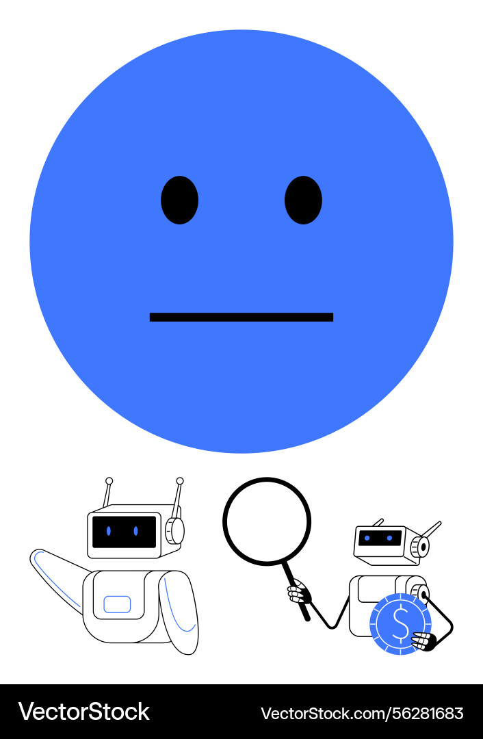 Neutral face emotion with robots representing Neutral face emotion with robots representing Vector Image
