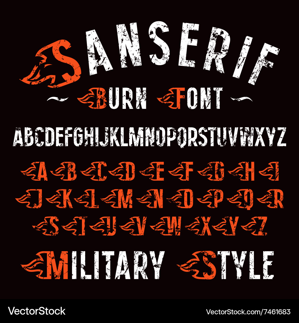 Sanserif font and set of initial letter vector image