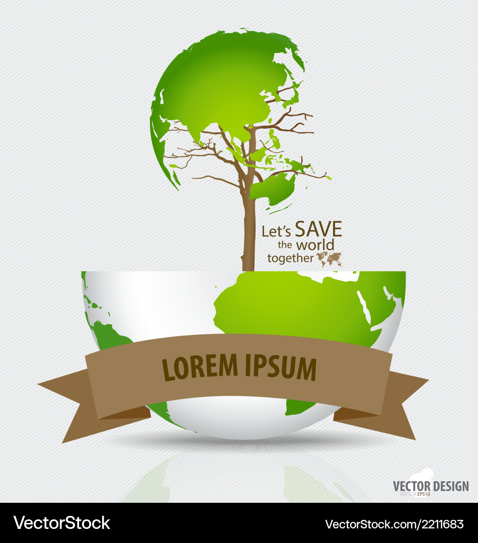Save the world tree shaped map on a globe vector image