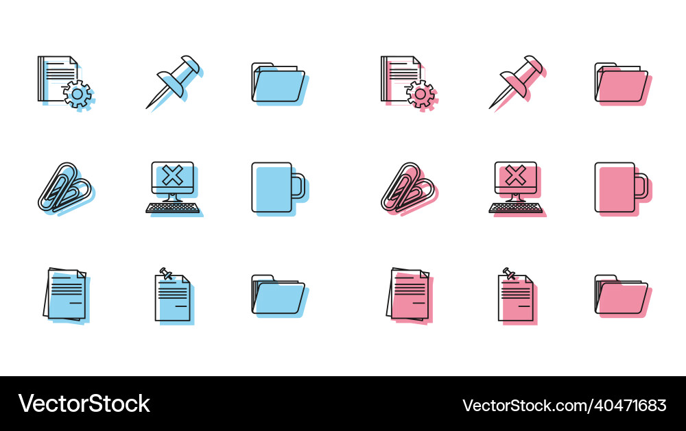 Set line file document note paper with pinned Vector Image