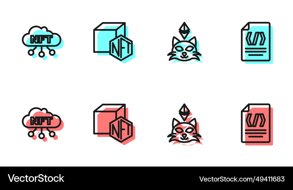 Set line nft digital crypto art cloud and binary Set line nft digital crypto art cloud and binary vector image