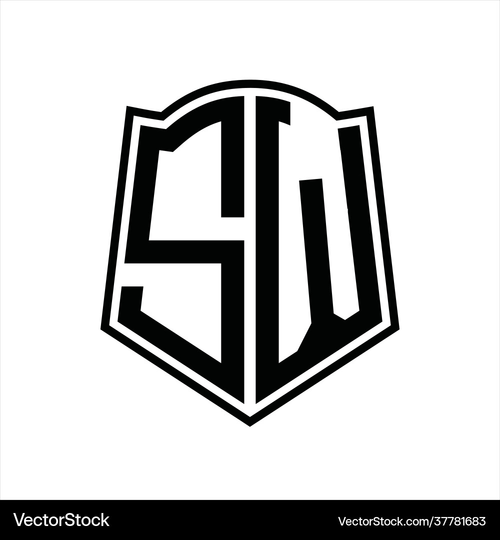 Sw logo monogram with shield shape outline design vector image