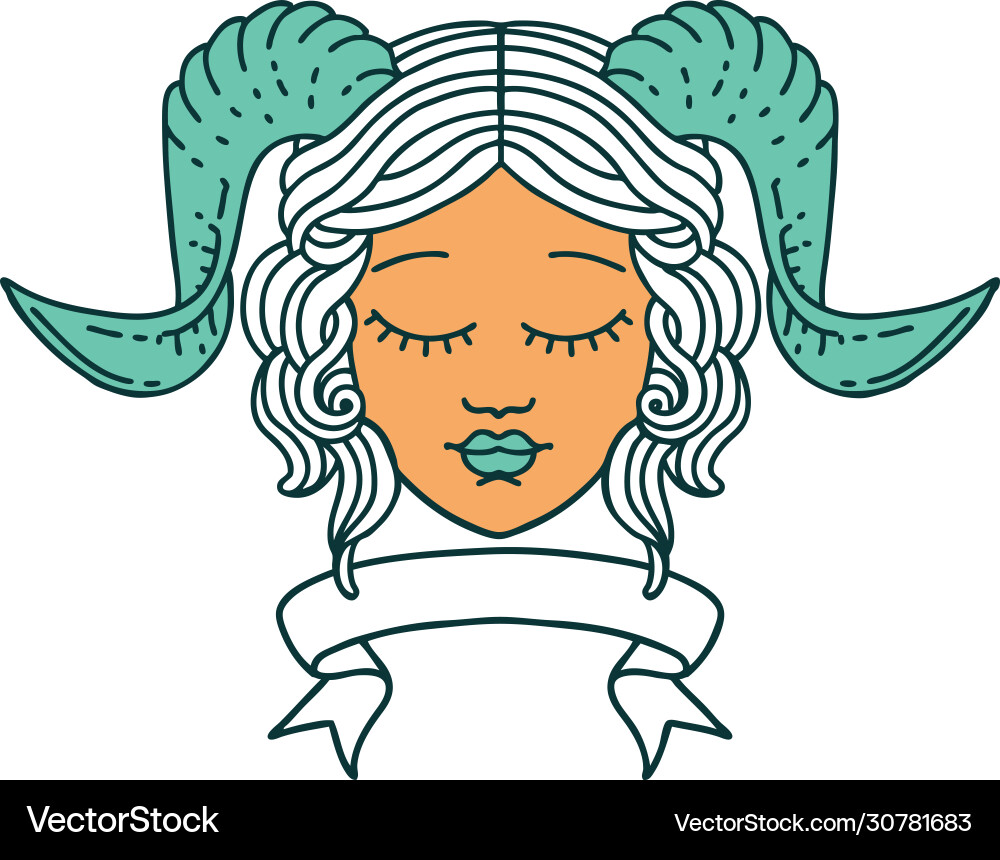 Tiefling character face with scroll banner Vector Image