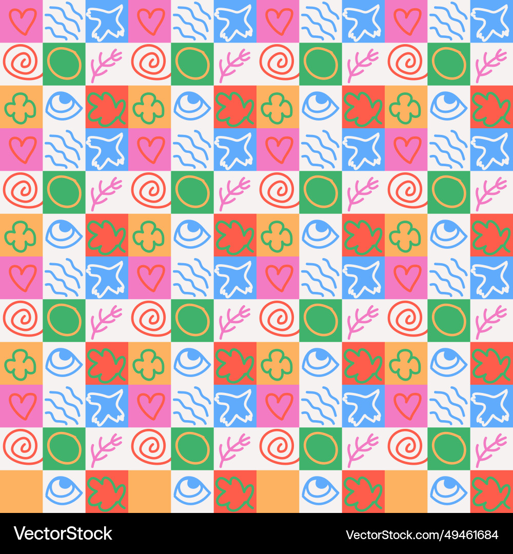 Abstract seamless patternwith squares and doodles Vector Image
