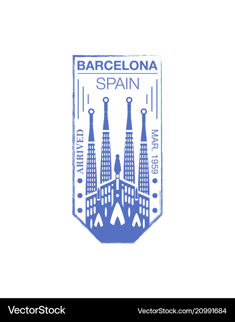 Barcelona Ankunftsstempel am Pass Vektorbild
