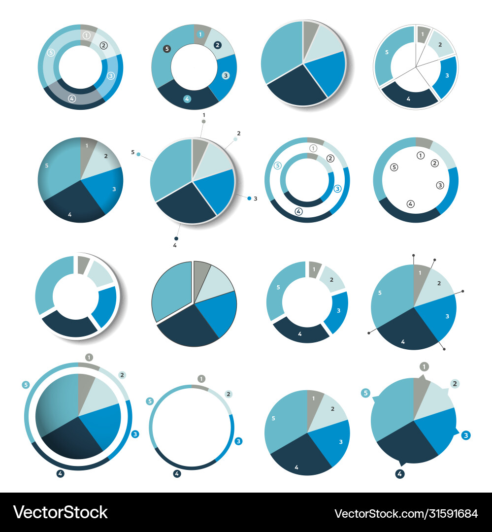 Big set round circle chart graph simply color Big set round circle chart graph simply color vector image