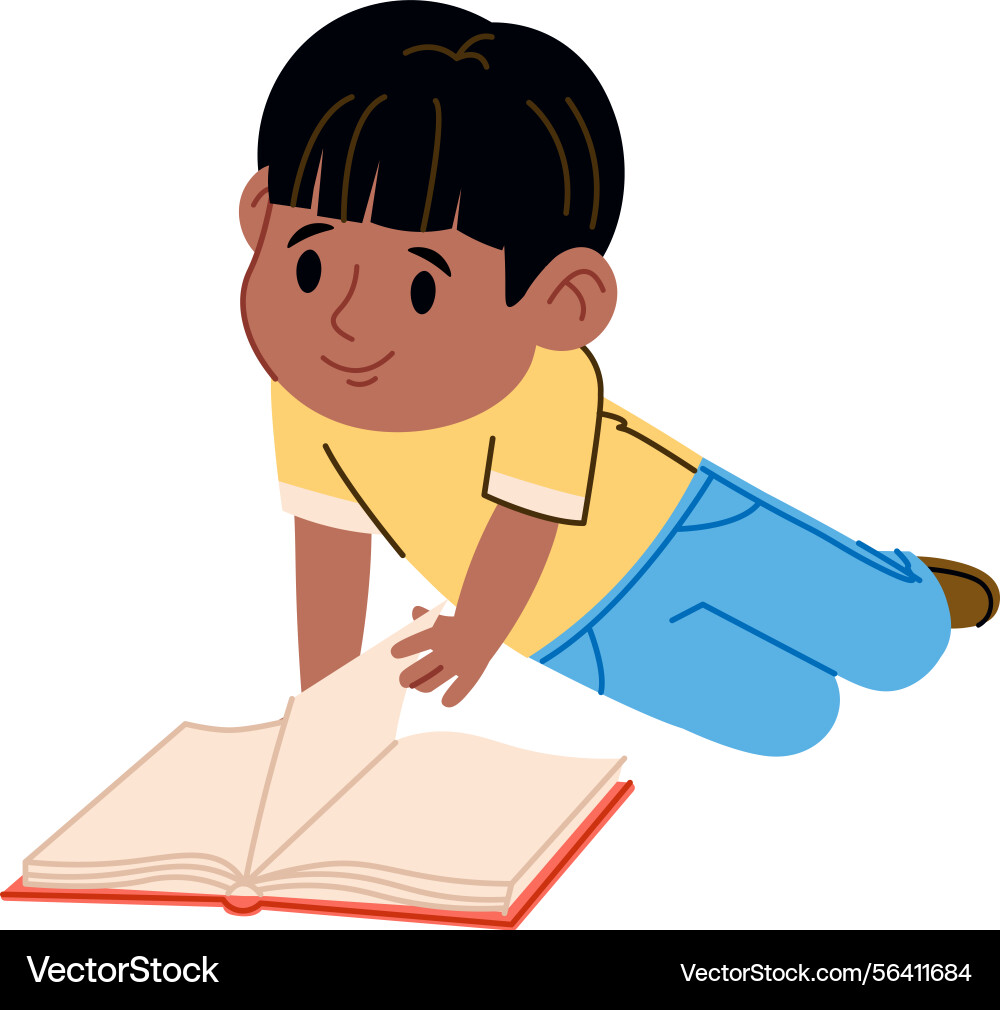 Child reading book simple style Vector Image