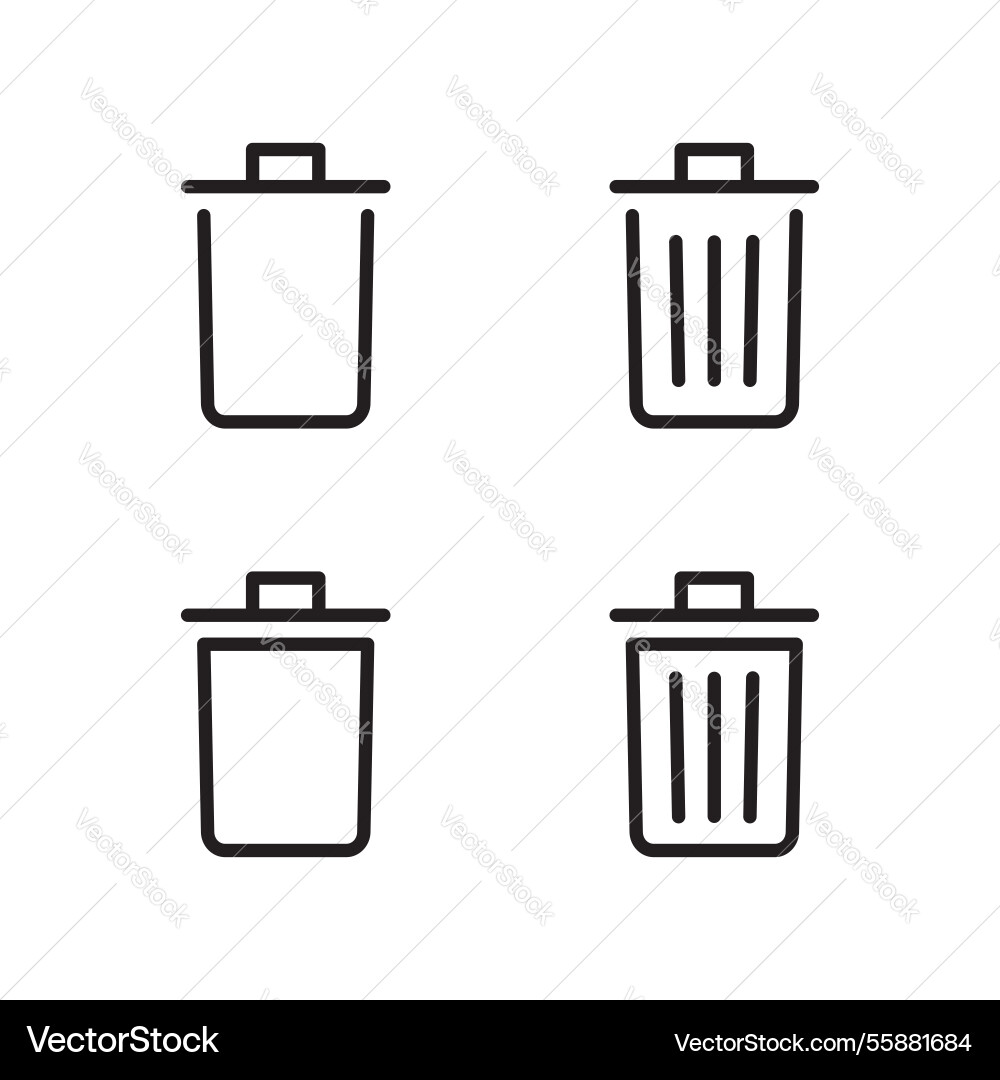 Delete icon set trash bin garbage Delete icon set trash bin garbage vector image