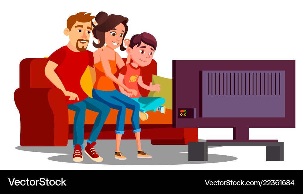 Family Watching TV on Sofa Vector Image