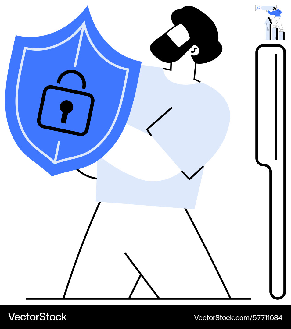 Man protecting data with shield featuring padlock vector image