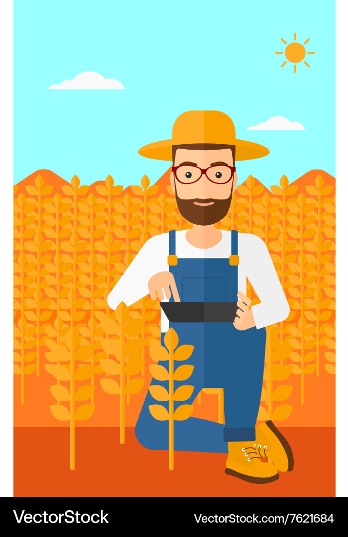 Man with tablet computer on field vector image