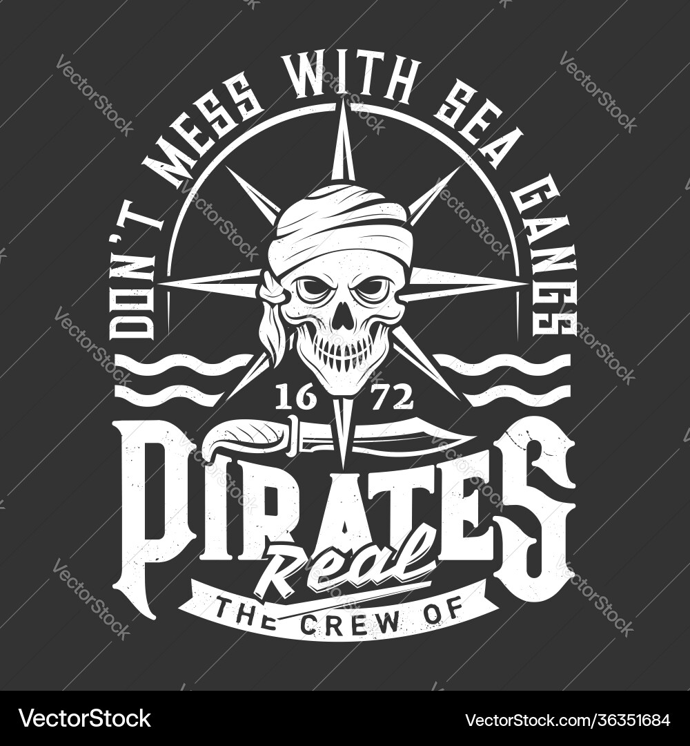Pirate Skull Emblem - T-Shirt Print Vector Image