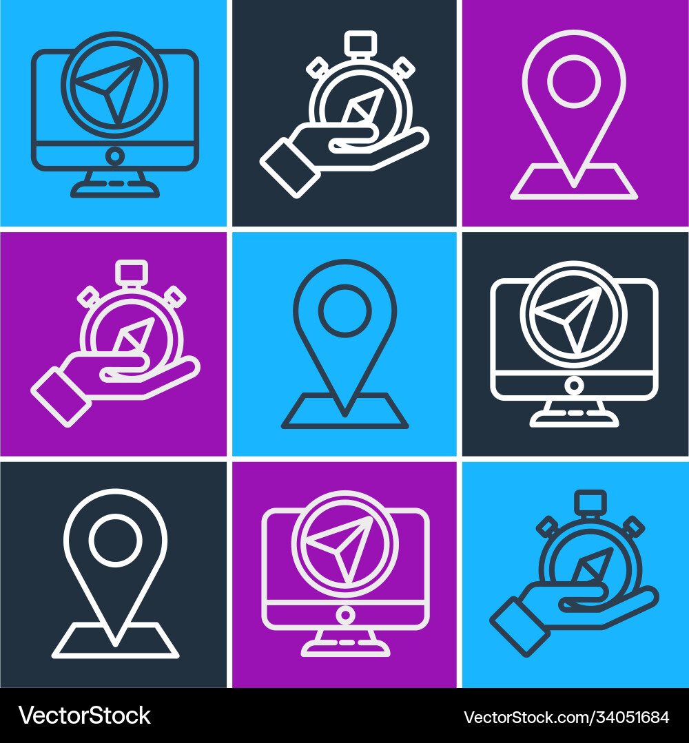 Set line monitor with location marker Set line monitor with location marker Vector Image