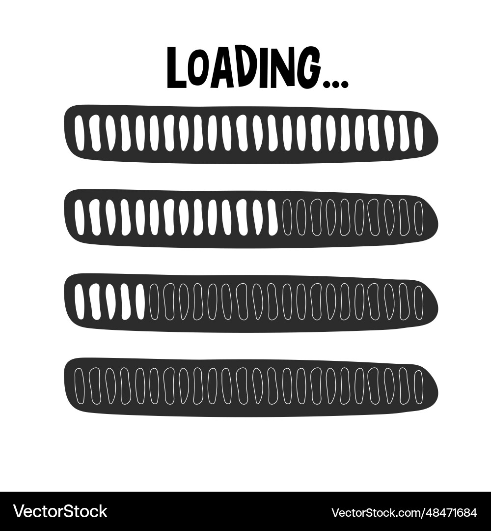 Set loading bar progress in doodle style isolated Set loading bar progress in doodle style isolated vector image