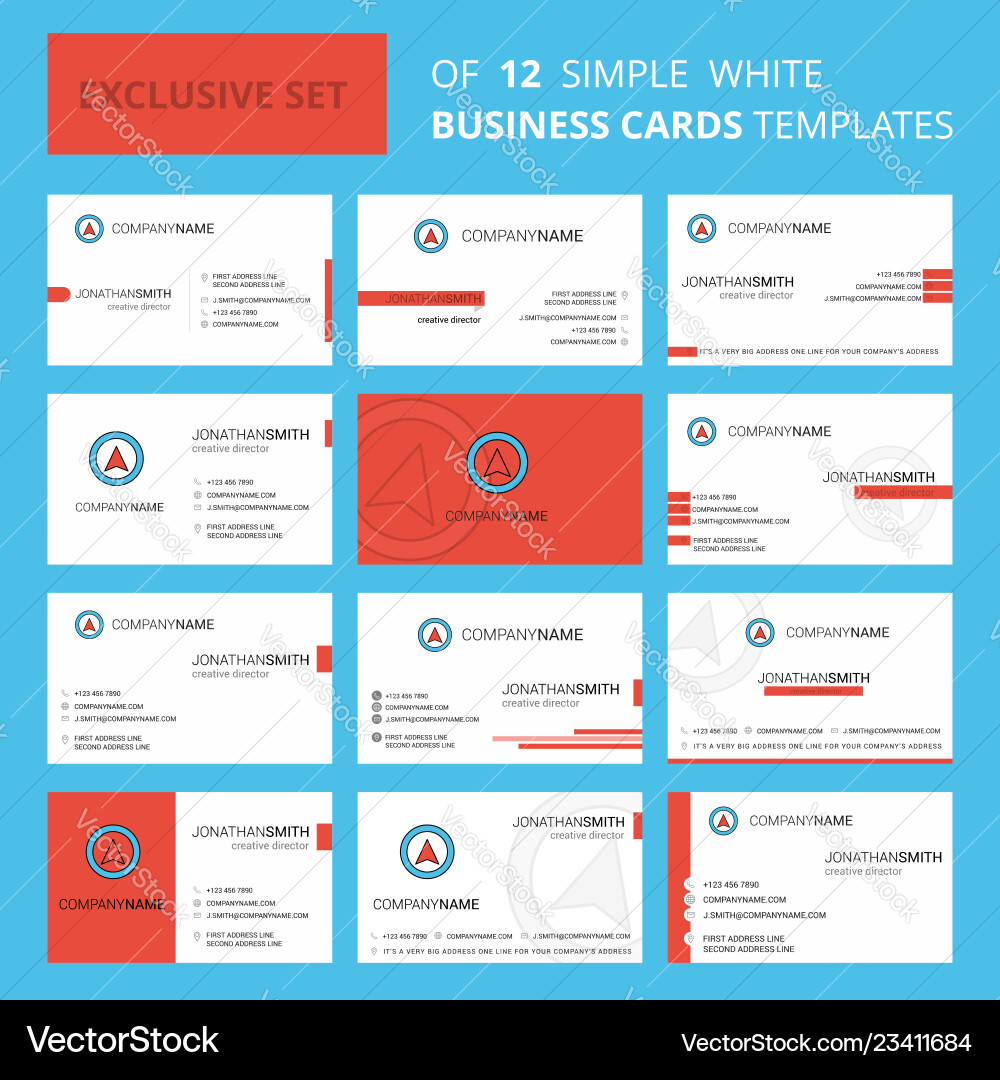Set of 12 map pointer creative business card Set of 12 map pointer creative business card vector image