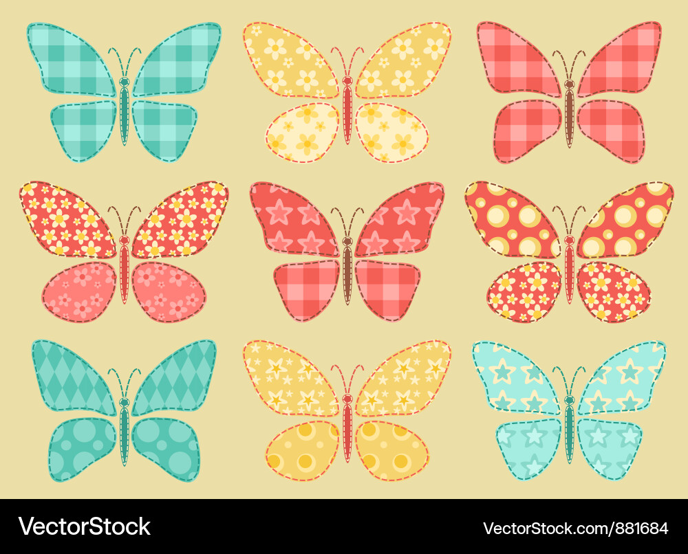 Set of patchwork butterflys 2 Vector Image