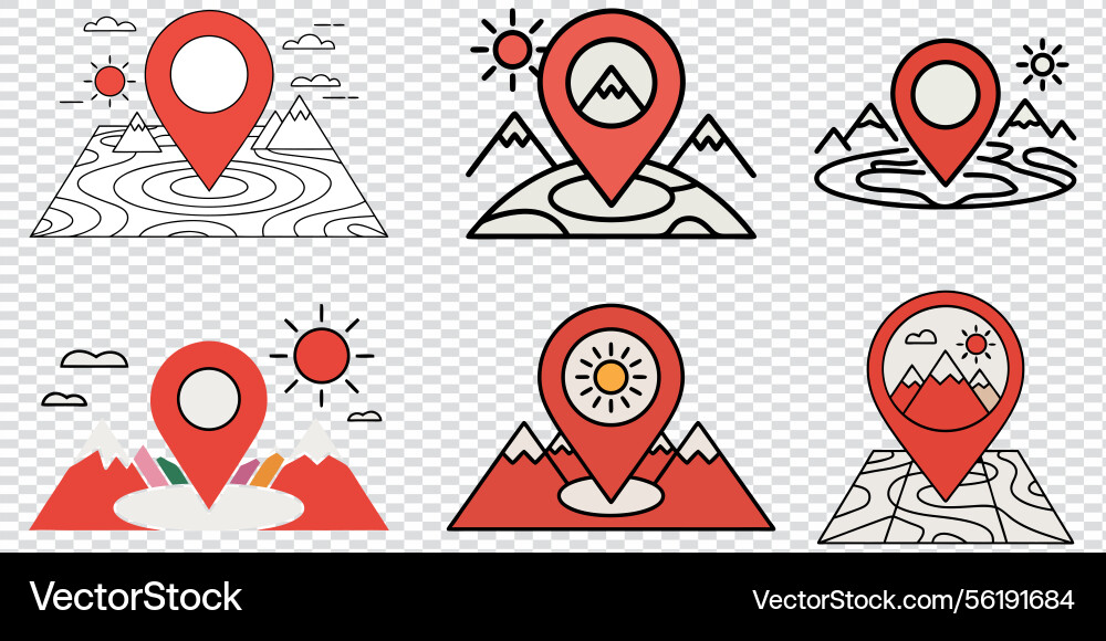 Set of red location markers on maps Set of red location markers on maps Vector Image