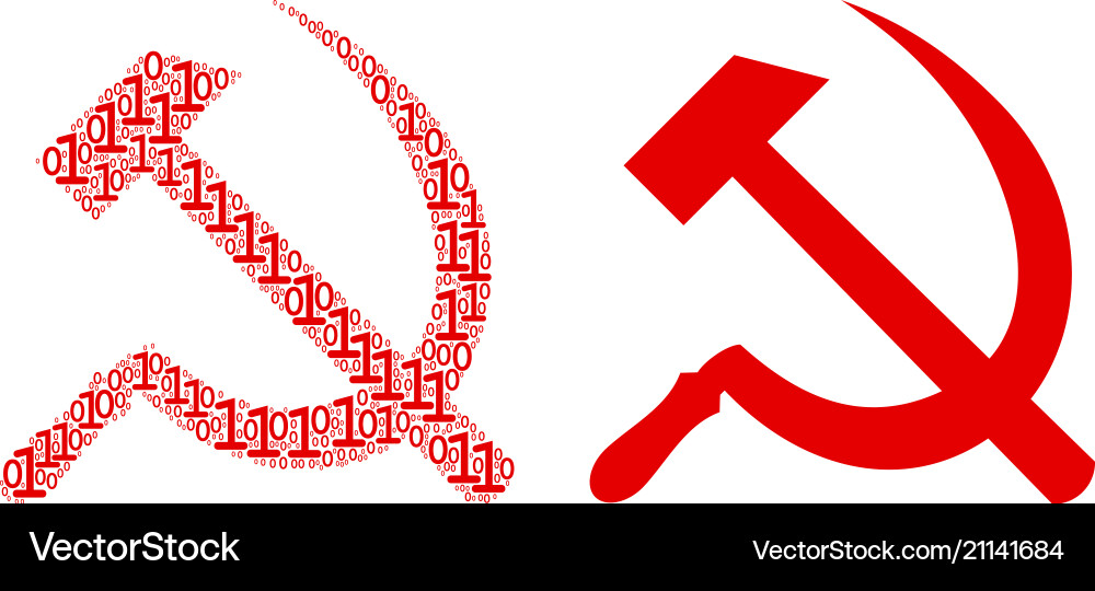 Sickle and hammer collage of binary digits Vector Image