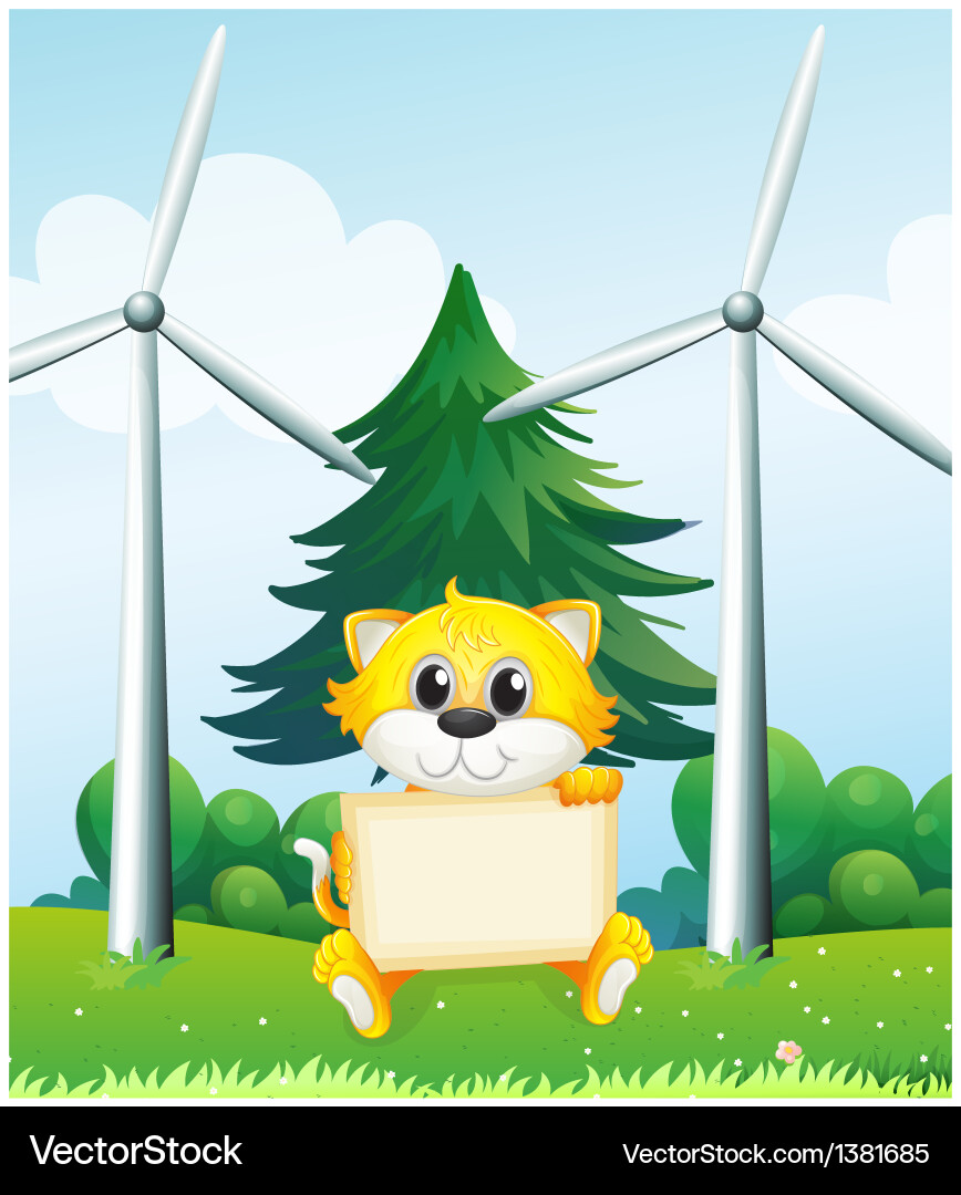 A cat holding an empty signboard in front Vector Image