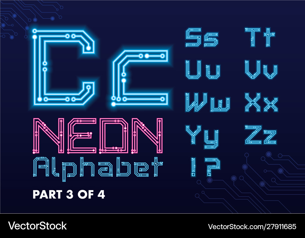 Circuit fonts neon Vector Image