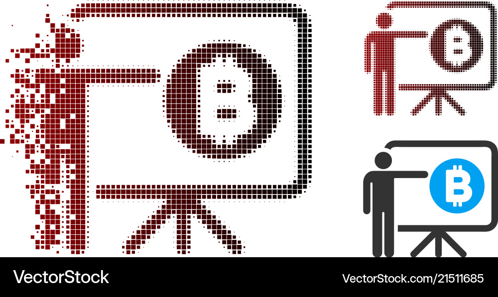 Dispersed pixel halftone bitcoin lecture board Vector Image