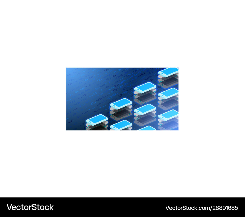 Isometric smartphone data storage binary code Isometric smartphone data storage binary code vector image
