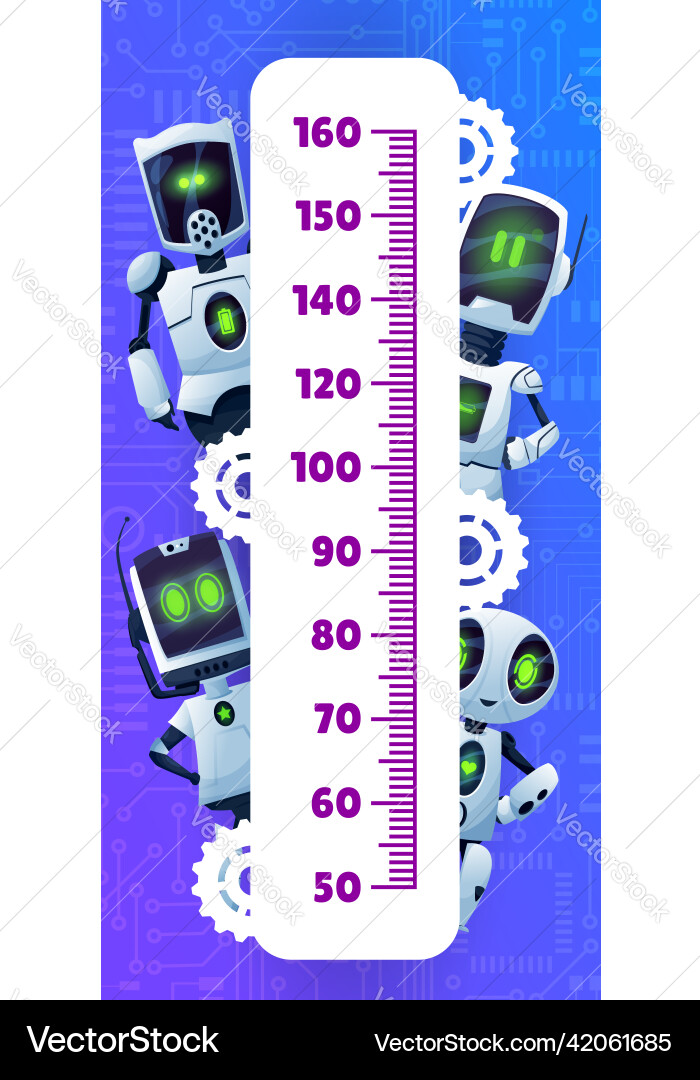 Kids height chart with robots androids cyborgs Kids height chart with robots androids cyborgs vector image