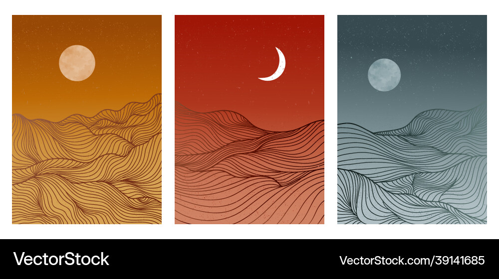 Landscape background with line art pattern on set Landscape background with line art pattern on set vector image