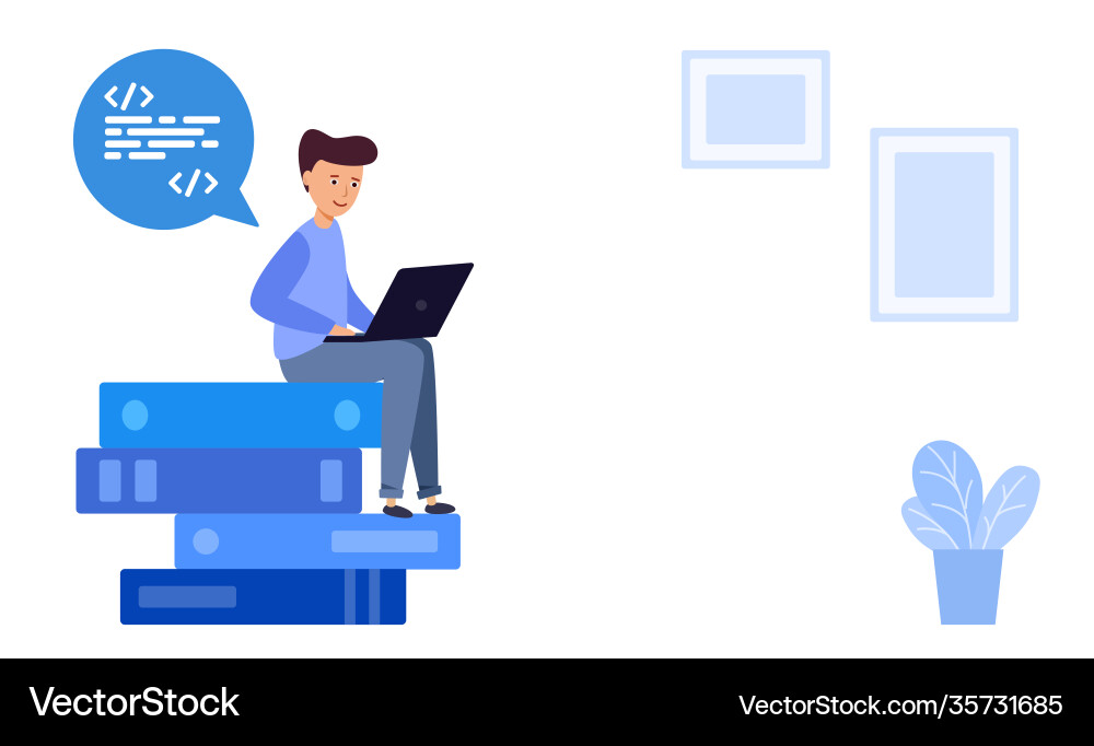 Man Studying on Books - Work & Learning vector image