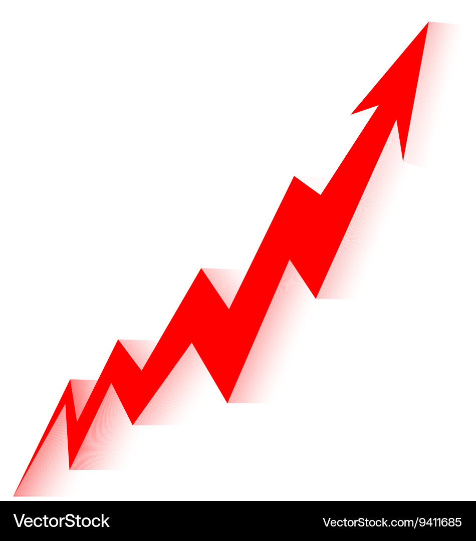 Red arrow graph goes up white background vector image