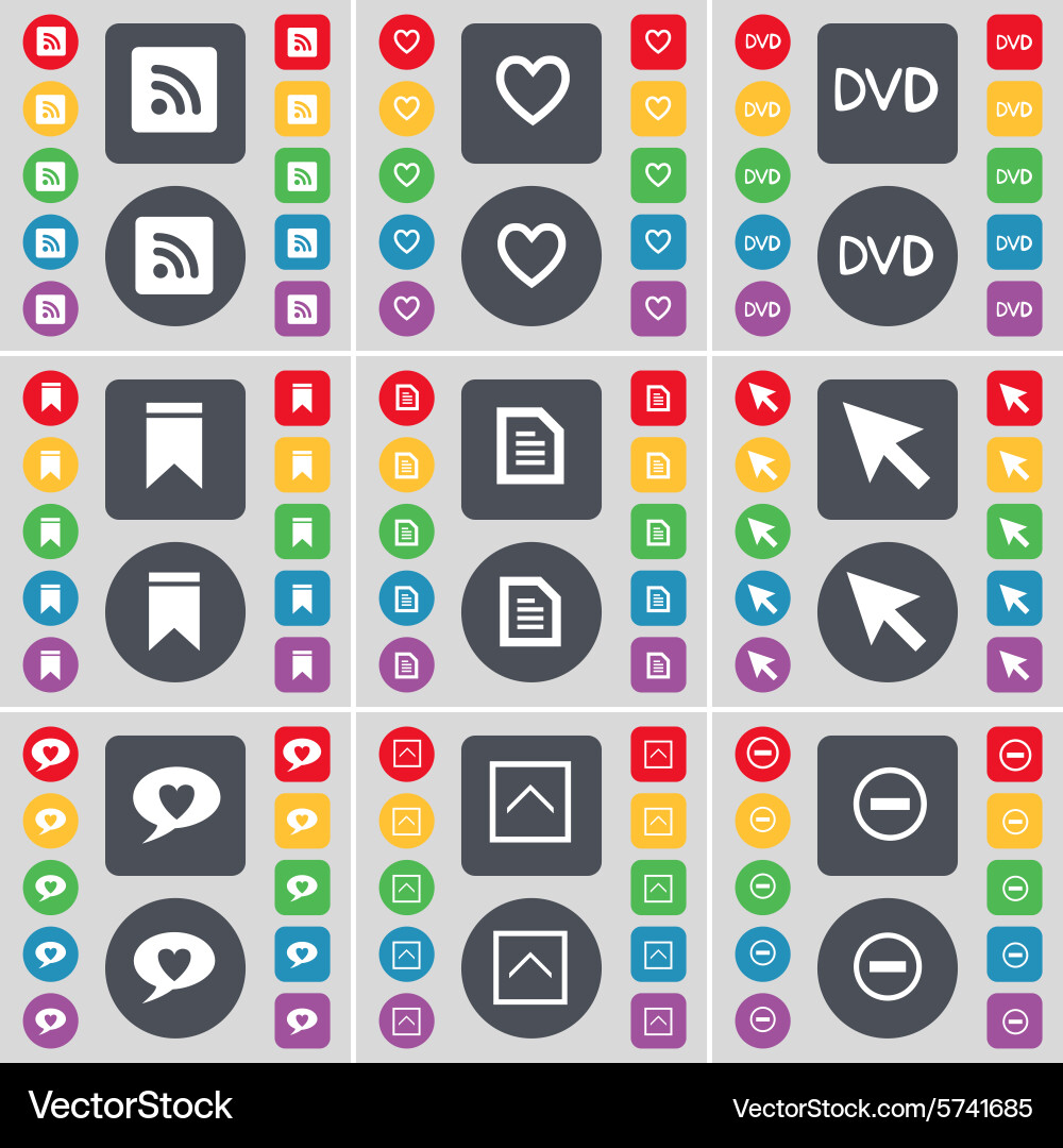 Rss heart dvd marker text file cursor chat bubble vector image